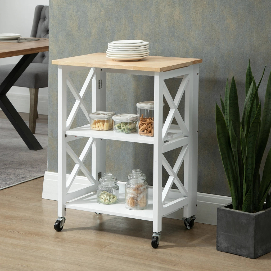 Carro da cucina pleghevole con 2 ripiani e ruote ¨C zephmum ¨C 60x40x84 cm bianco