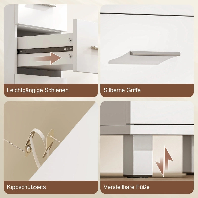 Mobiletto da bagno, mobiletto stretto con 5 cassetti, per bagno, 30 x 30 x 95 cm, bianco