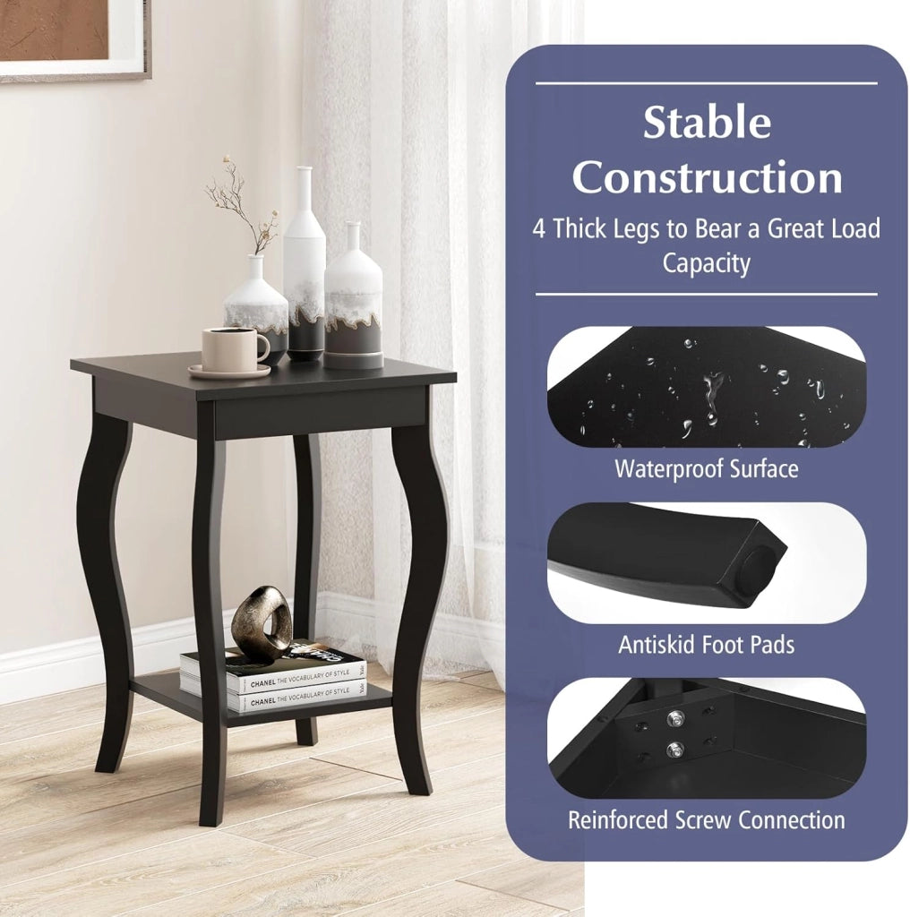 Tavolo Angolare Quadrato, Tavolini Bassi, Tavolini Bassi in Legno, Design a Due Livelli, Multiuso, per Soggiorno, Camera da Letto, Dimensione Compatta (Nero 2)