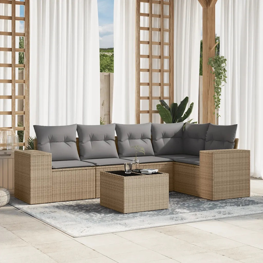 Set Divano da Giardino 6 pz con Cuscini Beige in Polyrattan 3222538