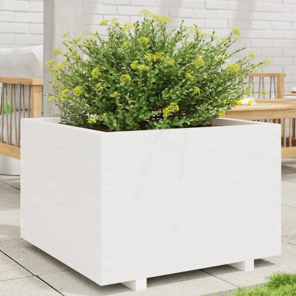 Fioriera da Giardino-Vaso da Esterno Bianca 70x70x49,5cm Legno Massello di Pino 262608
