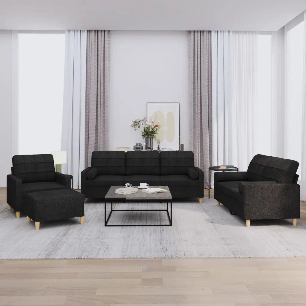 Set Divani 4 pz con Cuscini Nero in Tessuto 3201270