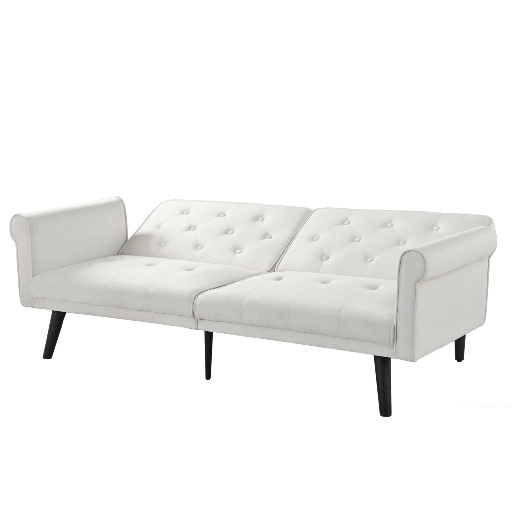 Divano letto 2 posti beige in velluto con schienali regolabili