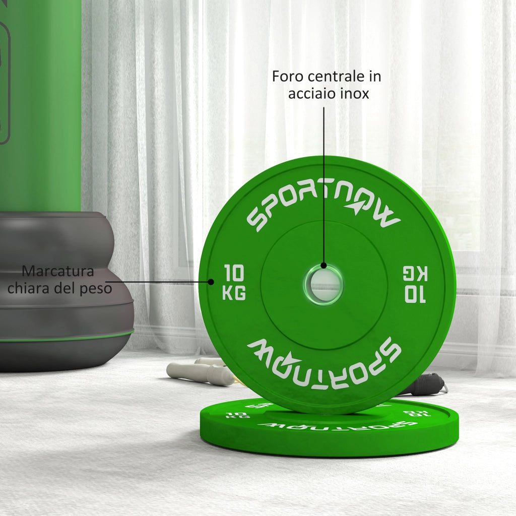 Dischi Pesi 10kg in Gomma per Manubri ¨C zephmum ¨C Verde 50mm