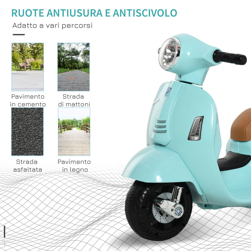 EasyComfort Moto Elettrica per Bambini 18-36 mesi con Licenza Ufficiale Vespa, Fari e Clacson, 66.5x38x52 cm, Verde