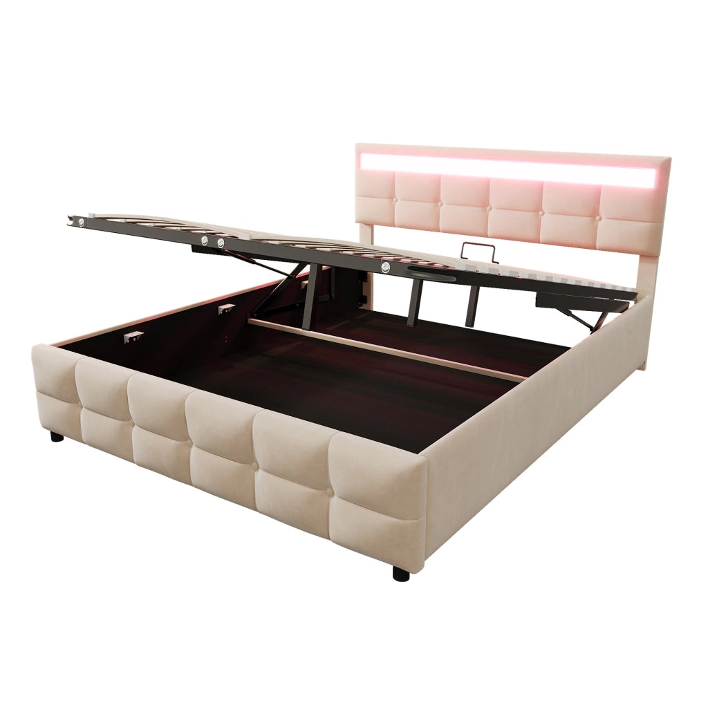 Letto imbottito 180x200 cm con LED e vano contenitore idraulico