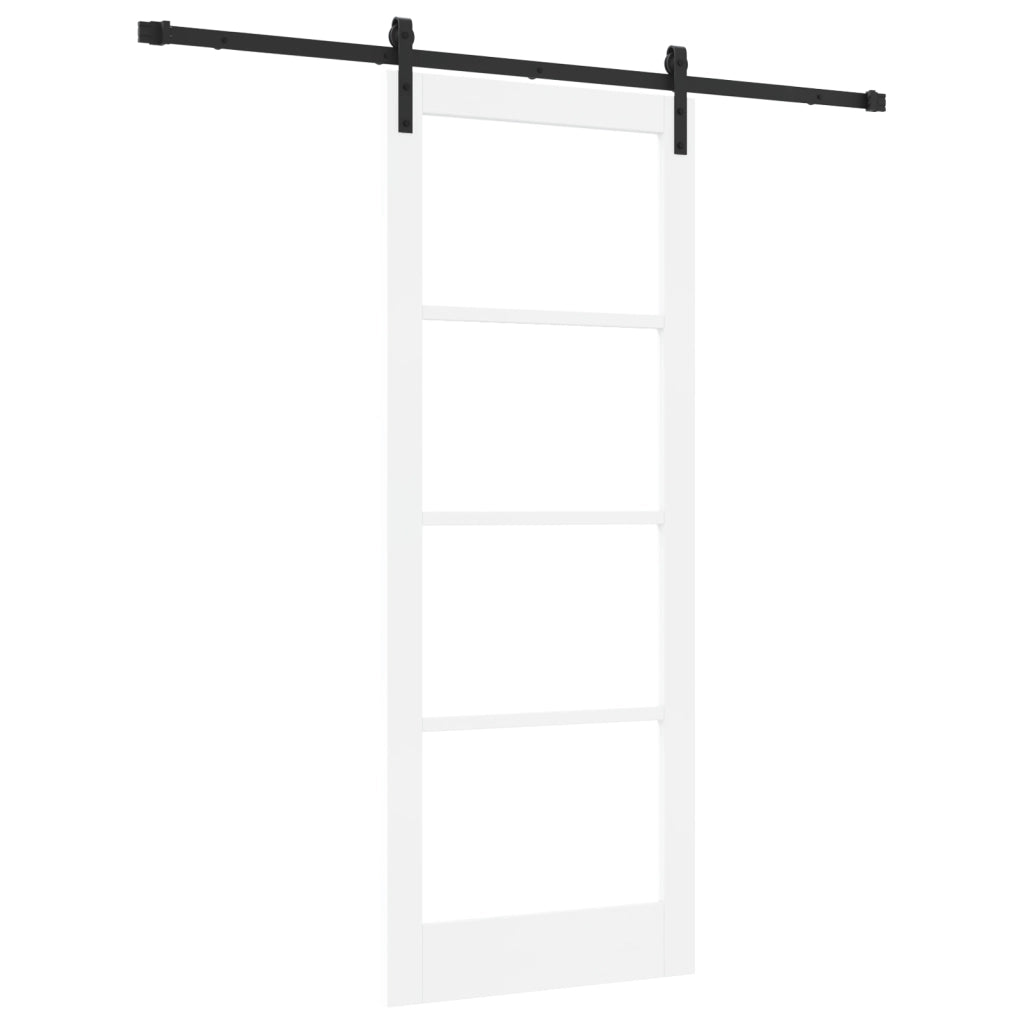 Porta Scorrevole con Set Hardware 'ORKDAL'Legno Massello Bianco & Vetro