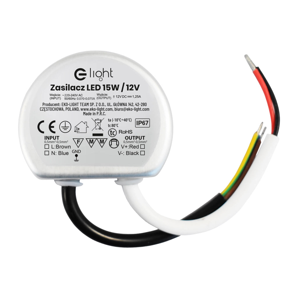 Alimentatore LED 15W 12V DC IP65 Eko-Light EKZAS0235