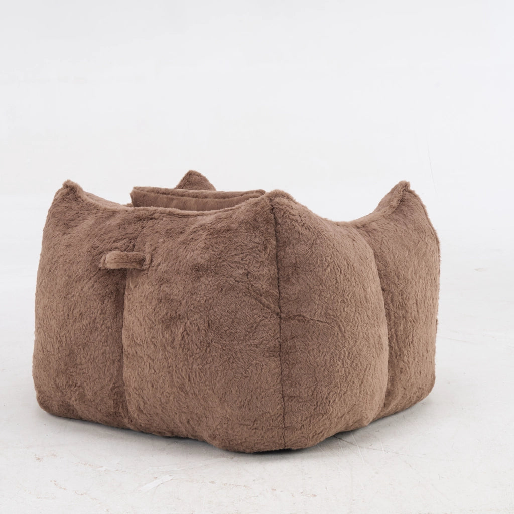 Poltrona pouf con schienale ergonomico e imbottitura in schiuma in pelliccia sintetica khaki