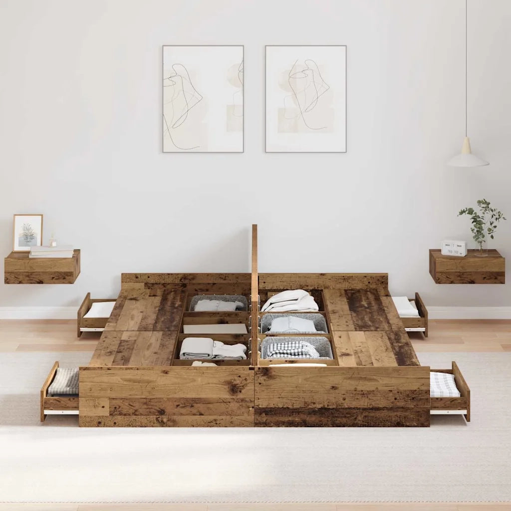 Struttura letto con contenitore-Giroletto con contenitore Legno vecchio 135 x 190 cm
