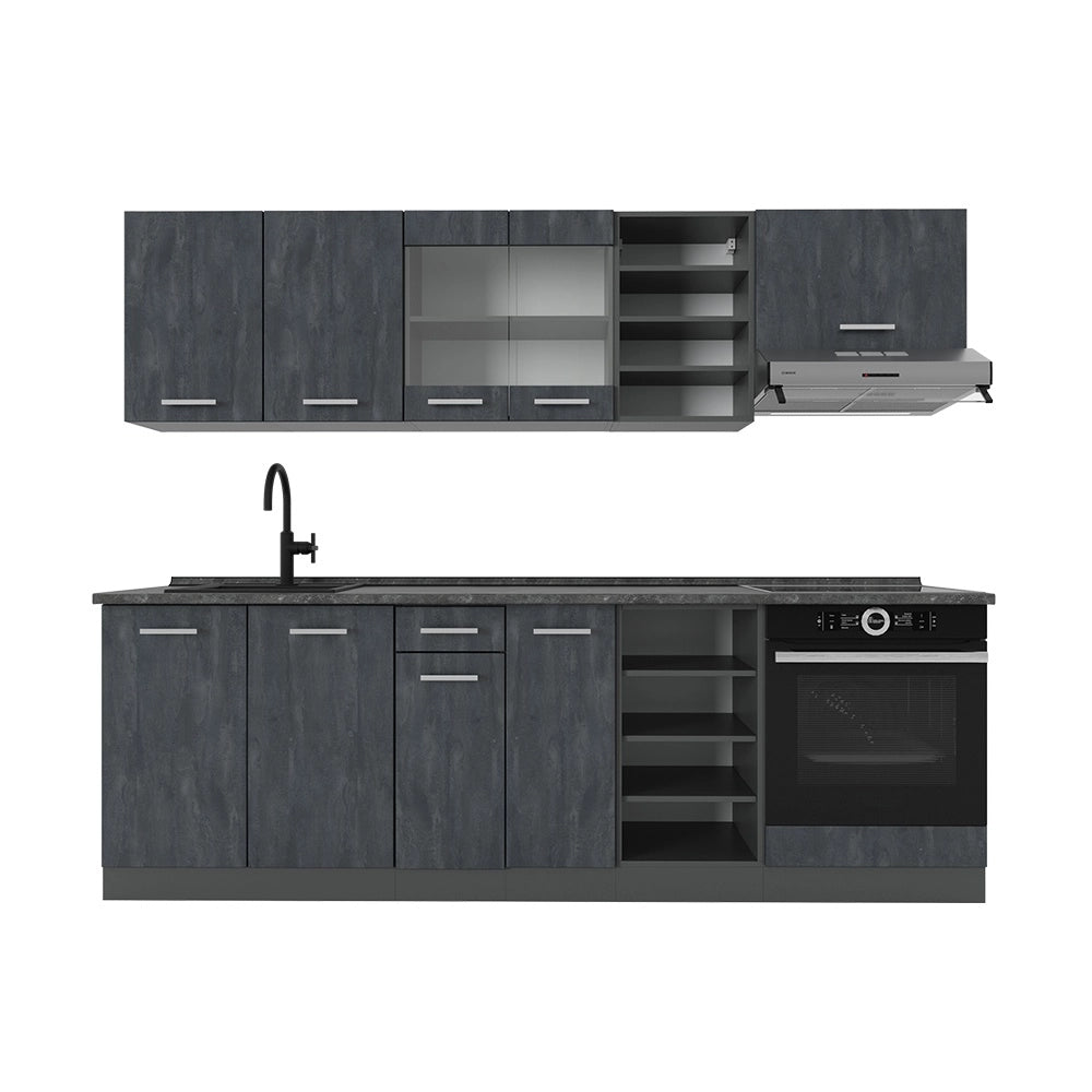 Cucina componibile R-Line Calce nera/Antracite 240 cm senza piano di lavoro Vicco