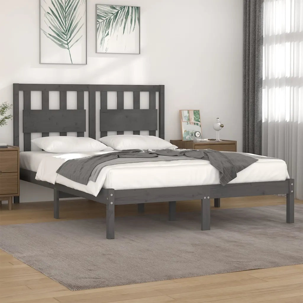 Letto matrimoniale | Letto per adulti | Giroletto Grigio in Legno Massello di Pino 200x200 cm