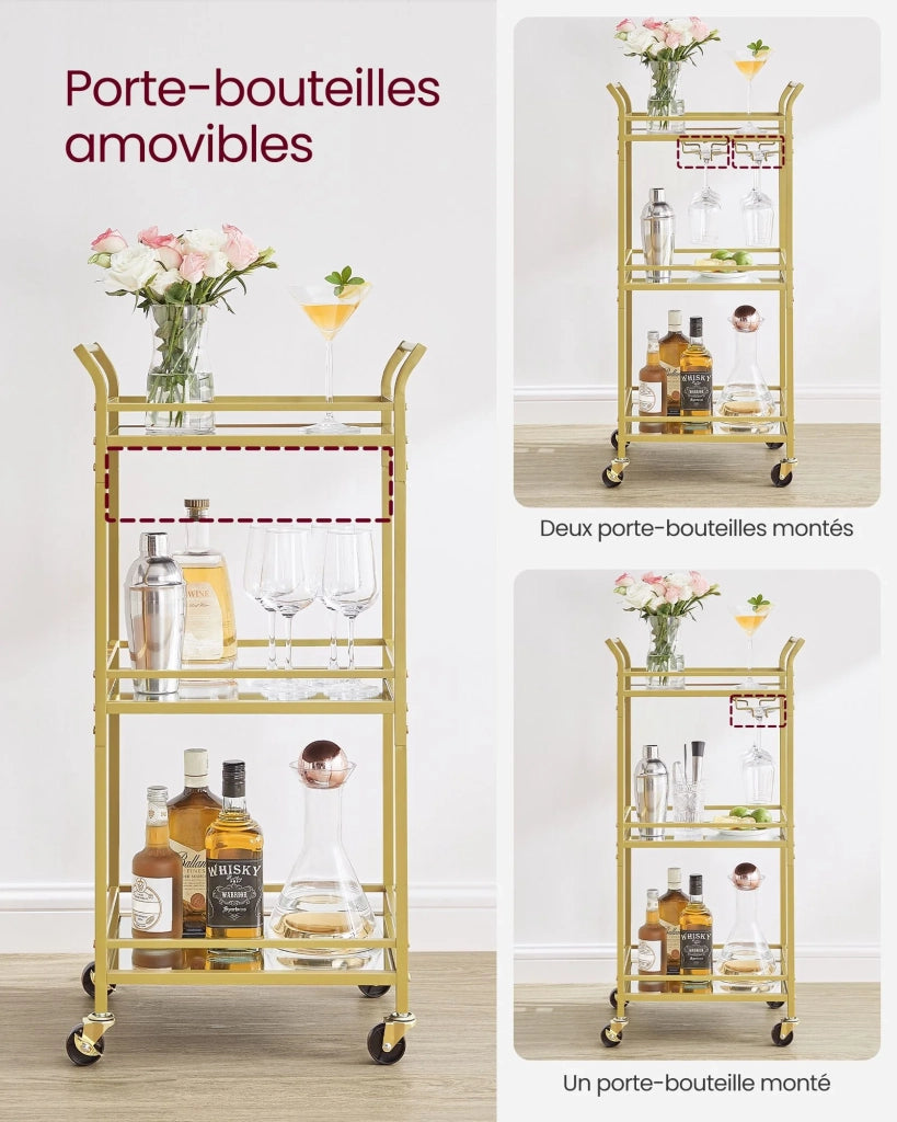 Carrello da cucina a 3 ripiani con ruote 30 x 468 x 92 cm maniglia in vetro riflettente carrello di servizio per piccoli spazi cucina sala da pranzo bagno soggiorno oro 2_0004991