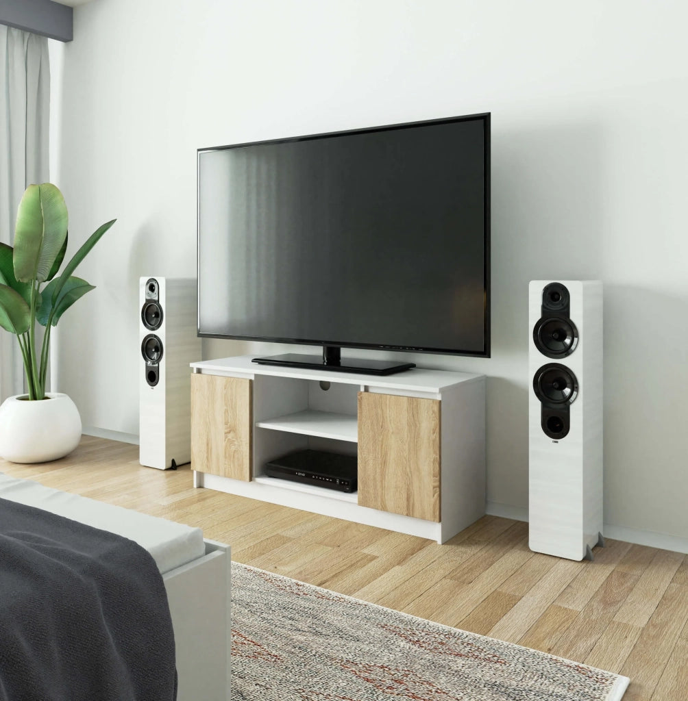 Mobile TV AKORD Bianco 120 cm 2 ante inserto frontale Sonoma Quercia 120x40x55 cm