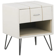 Comodino bianco tappezzeria in ecopelle gambe tornanti 48 x 41 x 56 cm 1 cassetto