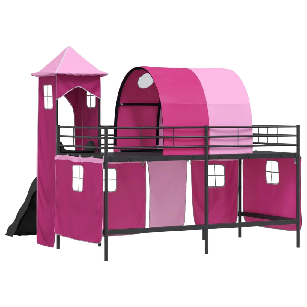 Struttura del letto loft per Bambini | Letto Infantile | Lettino Nero e rosa 100 x 200 cm