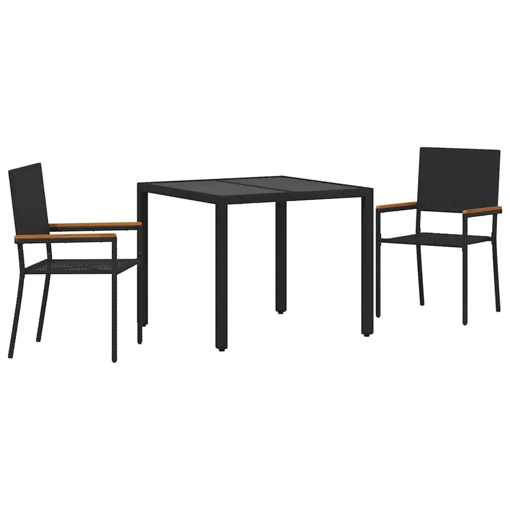 Set da Pranzo per Giardino 3 pz | Set Salotto da Giardino Nero polyrattan
