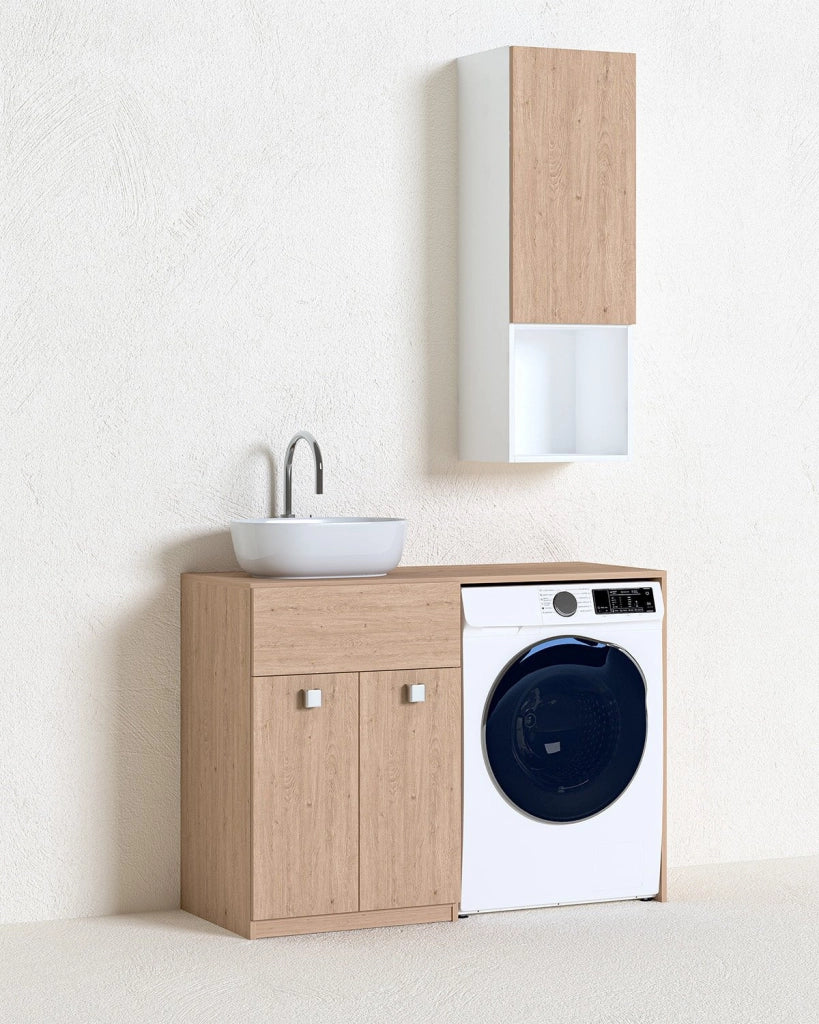Mobile coprilavatrice Sindy Dx - Contenitore salvaspazio per bagno e lavanderia - Lavatrice non inclusa - Lavandino e Pensile compresi - Virginia - 122x93x60 cm_