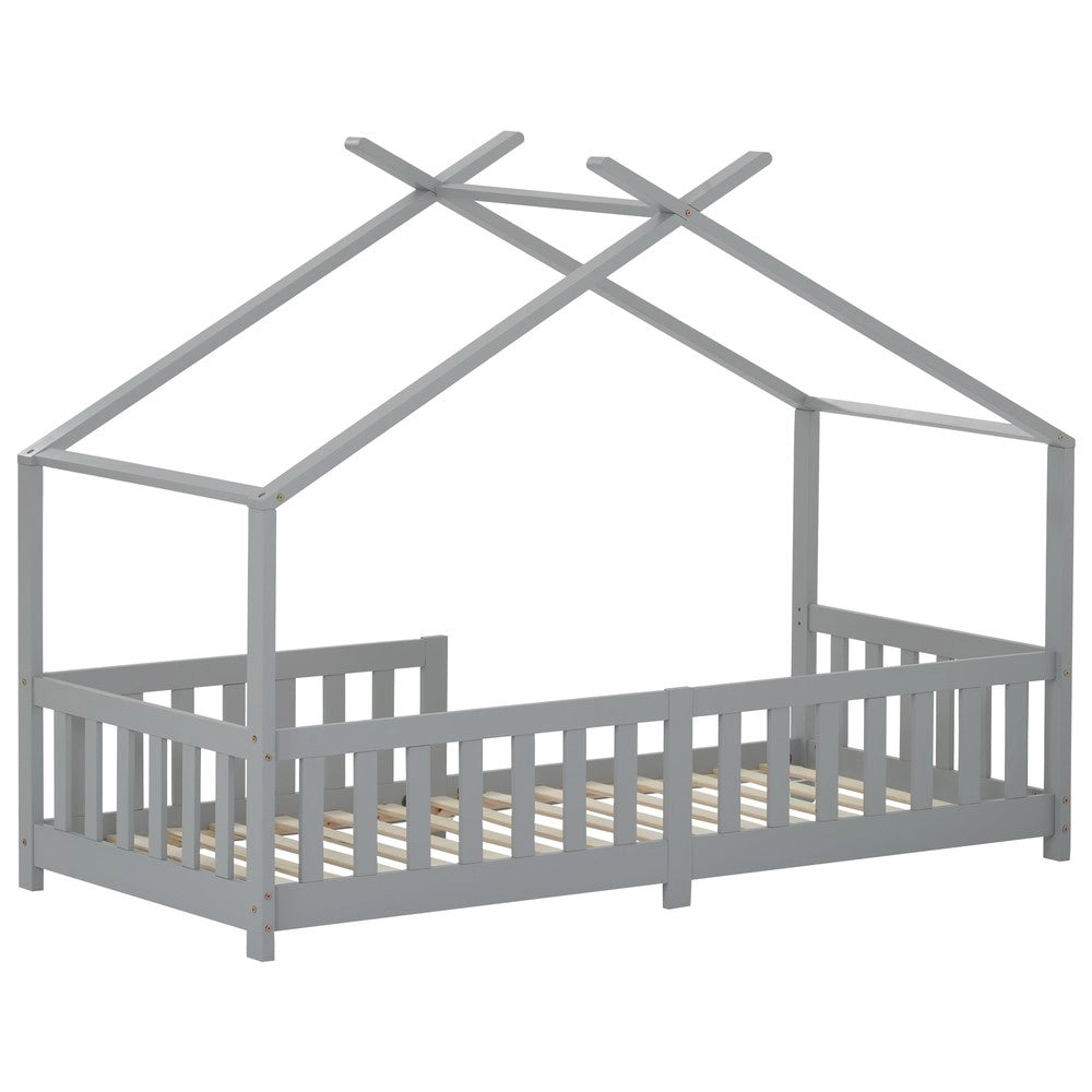 Letto Casetta Bambini in Legno Massello con Scala ¨C Xylo ¨C Grigio 90x200