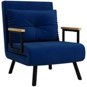 Poltrona Letto 3 in 1 con Schienale Reclinabile e Cuscino, in Tessuto Effetto Velluto, 63x73x81 cm, Blu