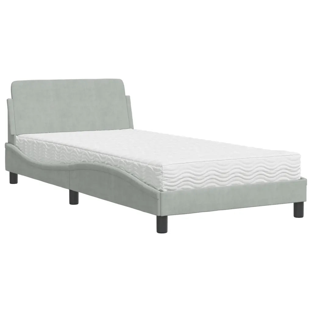 Letto con Materasso Grigio Chiaro 100x200 cm in Velluto
