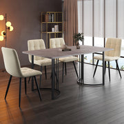 Tavolo da pranzo per 4 persone con 4 sedie in velluto, piano in MDF effetto marmo, gambe in metallo, grigio 140 × 80 cm