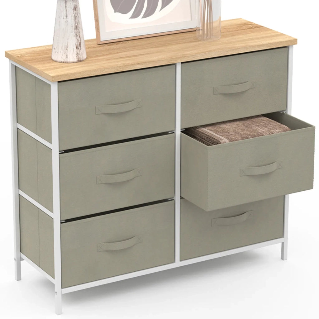 IDMarket - Arcón ALTA 80 cm 6 cajones en tejido gris claro con tapa efecto madera