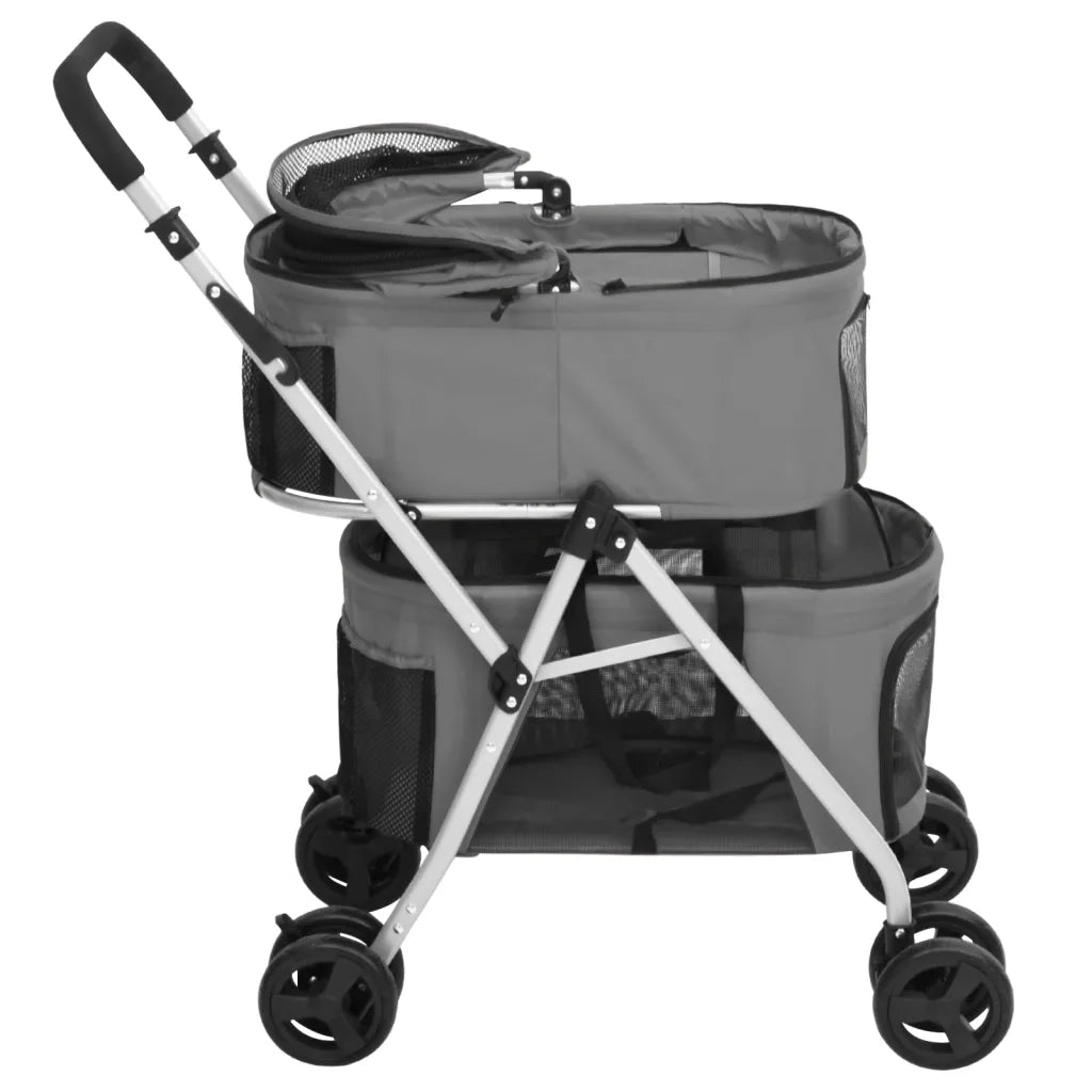 Passeggino Cani Pieghevole 2 Livelli Grigio 83x48x97cm Tessuto 172205