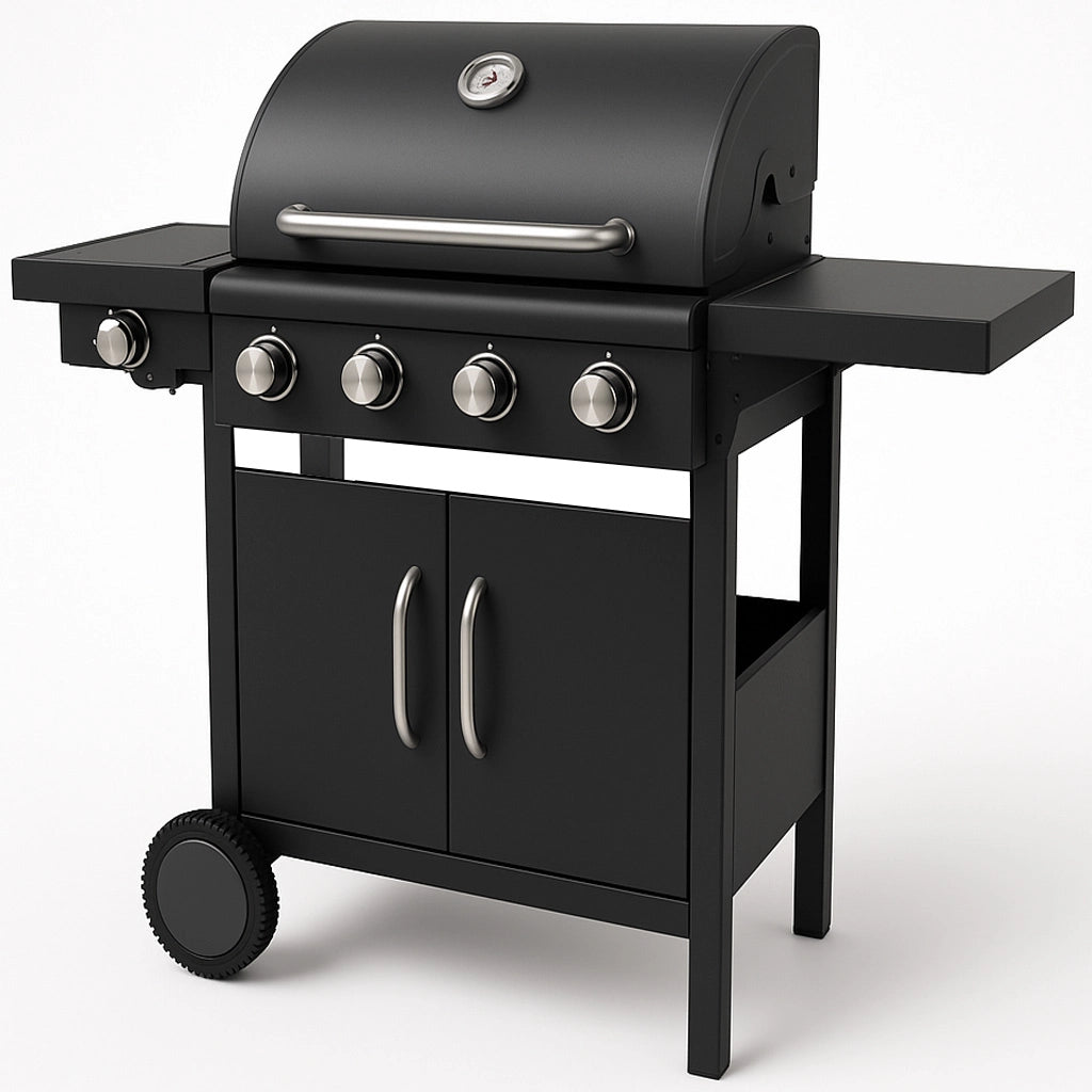 Barbecue a Gas Pietra Lavica BBQ 4 Fuochi con fornello laterale 110x130x50 cm