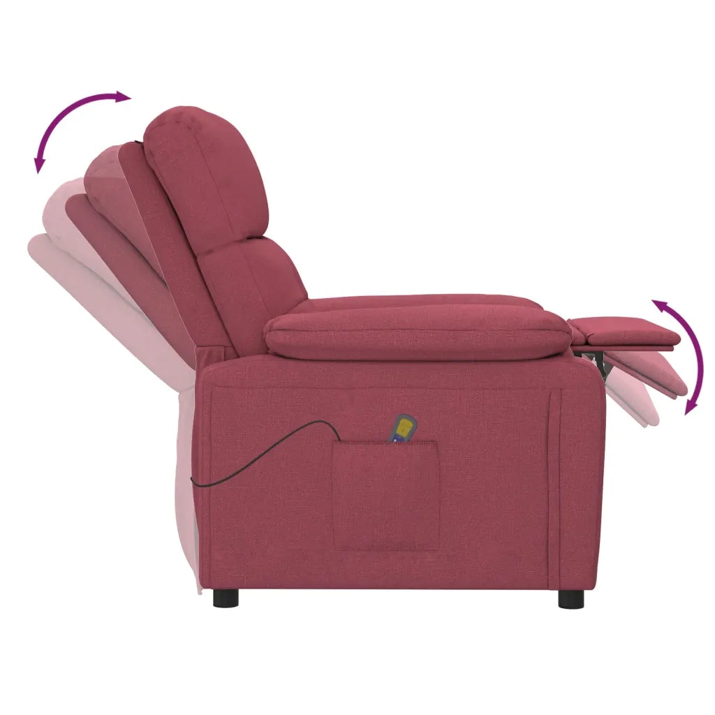 Poltrona Massaggiante Elettrica Rosso Vino in Tessuto 348290