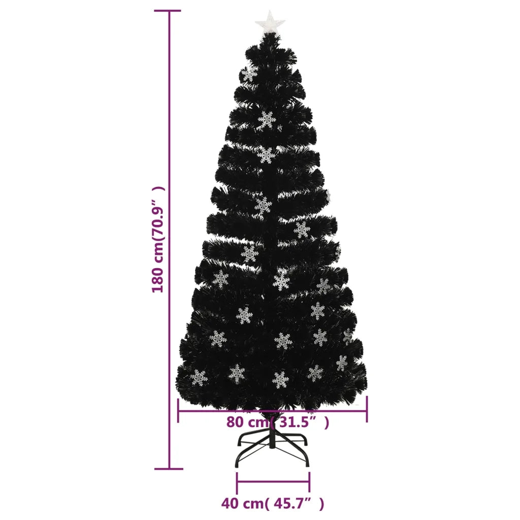 Albero Natale | Decorazioni natalizie con Fiocchi di Neve a LED Nero 180cm Fibra Ottica