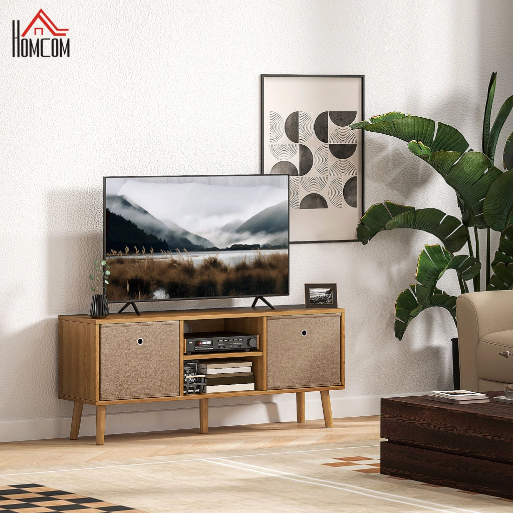 Mobile TV con 2 cassetti in tessuto e ripiani aperti ¨C zephmum ¨C legno e marrone 120x30x40