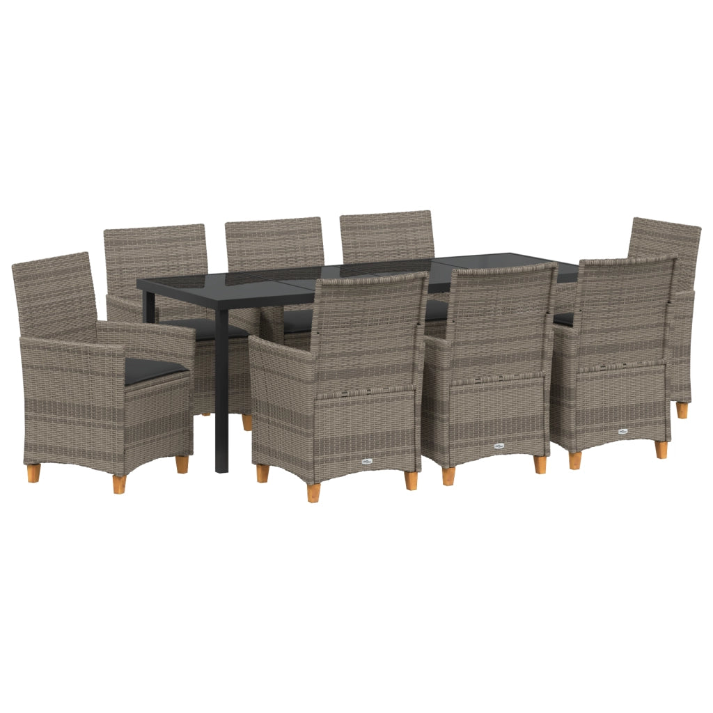 Set da Pranzo da Giardino in 9 Pezzi con Cuscini Grigio Polyrattan