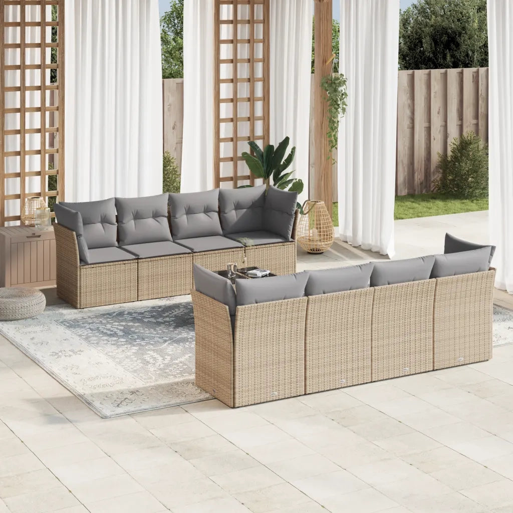 Set Divano da Giardino 9 pz con Cuscini Beige in Polyrattancod mxl 86926