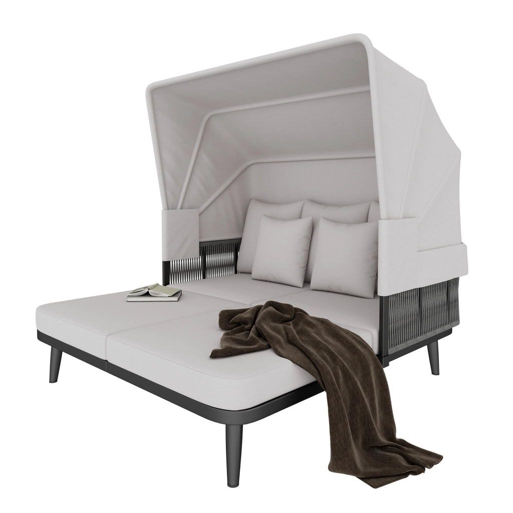 Set Sdraio da Giardino 2 Posti ¨C MINIMAL ¨C Polyrattan Grigio con Cuscini