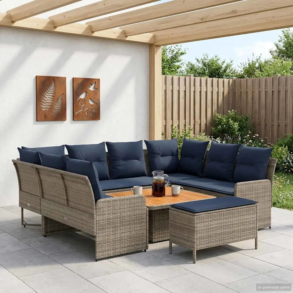 Set di Mobili con cuscino 7 pcs Grigio e Blu Navy Rattan in PE 3422193