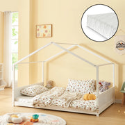 Letto per Cameretta Simo a Casetta con Materasso 120 x 200 cm in Legno di Pino - Bianco [en.casa]