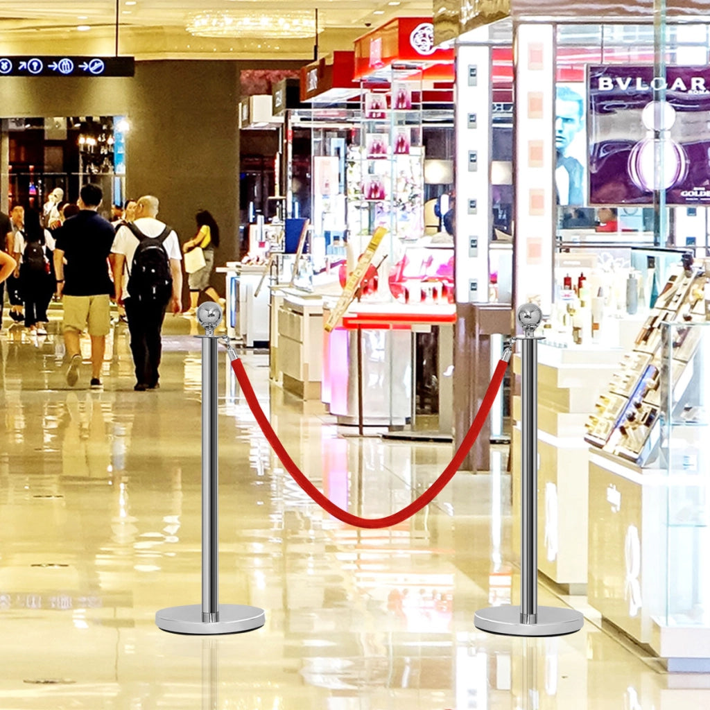 Set di 4 paletti di delimitazione delle code in acciaio inox, Transenna eliminacode con 2 corde rosse-Barriere e recinzioni