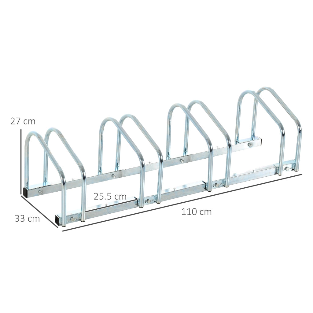 Rastrelliera Porta Biciclette 4 Posti 110x33x27 cm in Acciaio Argento