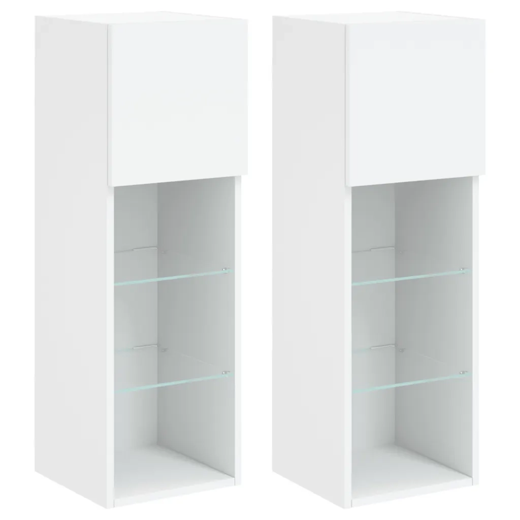 Mobili Porta TV con Luci LED 2 pz Bianchi 30,5x30x90 cm 837002
