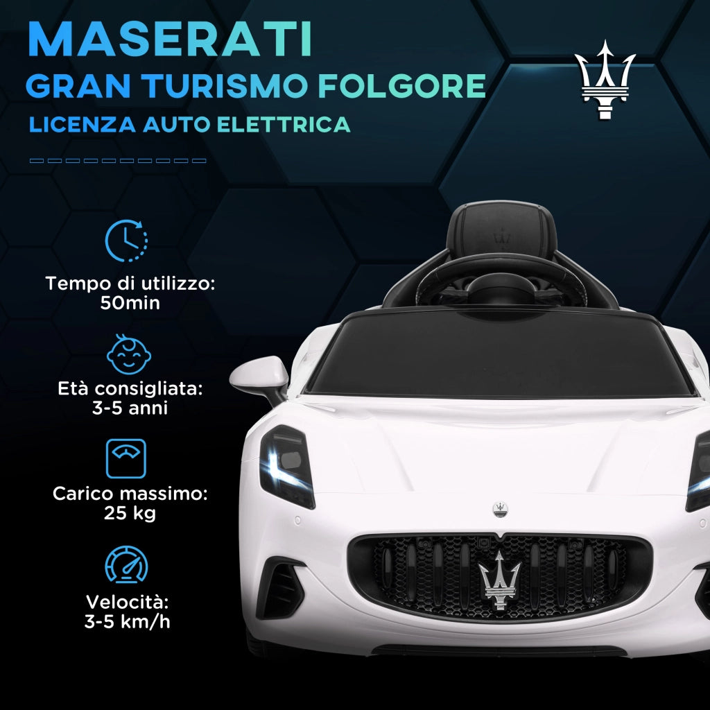 Macchina per Bambini 12V Maserati Gran Turismo Folgore con Telecomando, Et¨¤ 3-5 Anni, Bianco