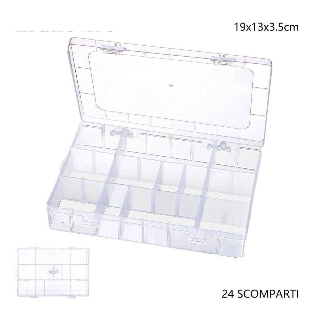 Trade Shop - Scatola Portaoggetti 12 Scomparti Pratico Contenitore Misura 19x13x3.5 Cm -