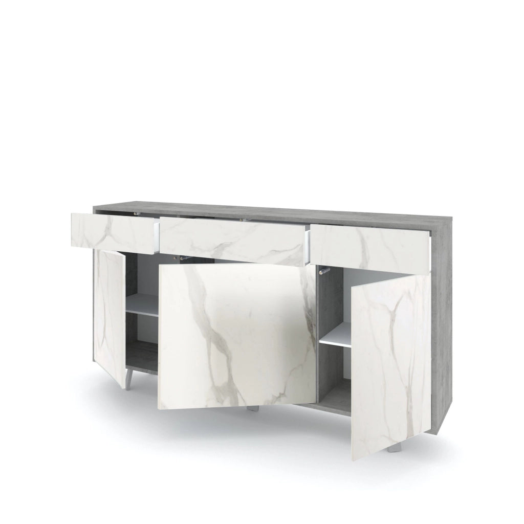 Credenza 3 ante/3 cassetti VELBRUK cemento/marmo calacatta