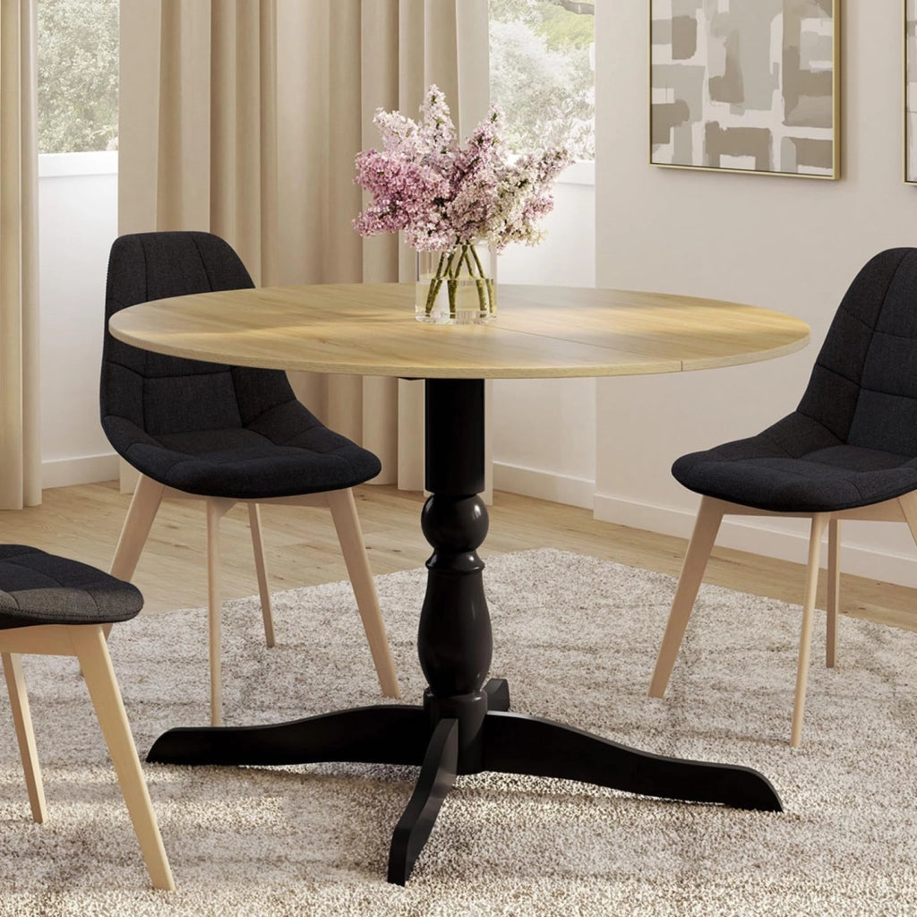Tavolo da pranzo rotondo MARIE 4-6 persone in faggio e nero 110 cm