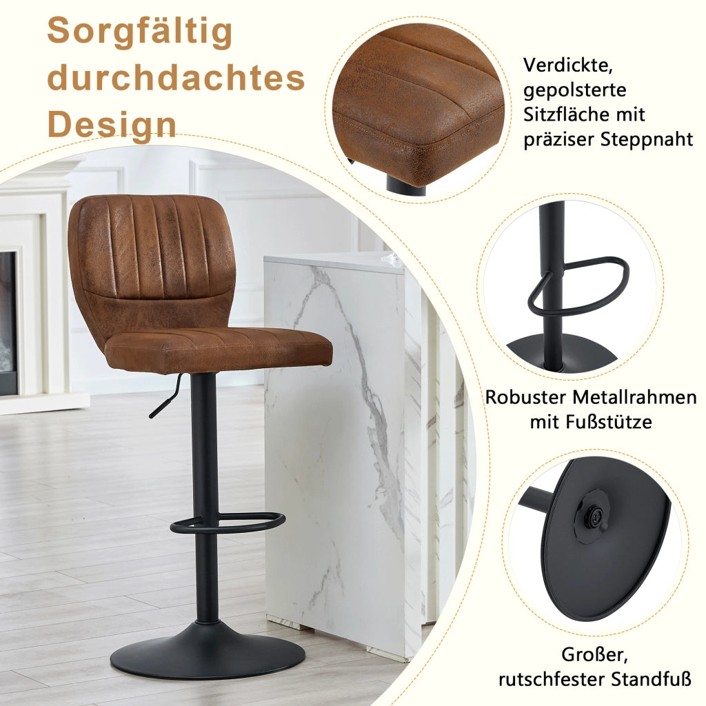 SGABELLO BAR regolabile 62-83 cm nero e marrone, girevole 360°