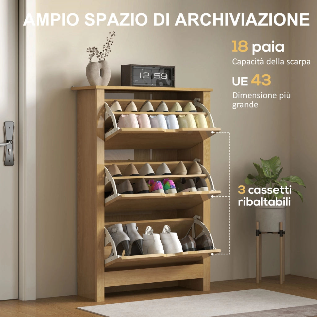 Scarpiera con Cassetti e Ripiani ¨C zephmum ¨C Naturale 72x26x112 cm