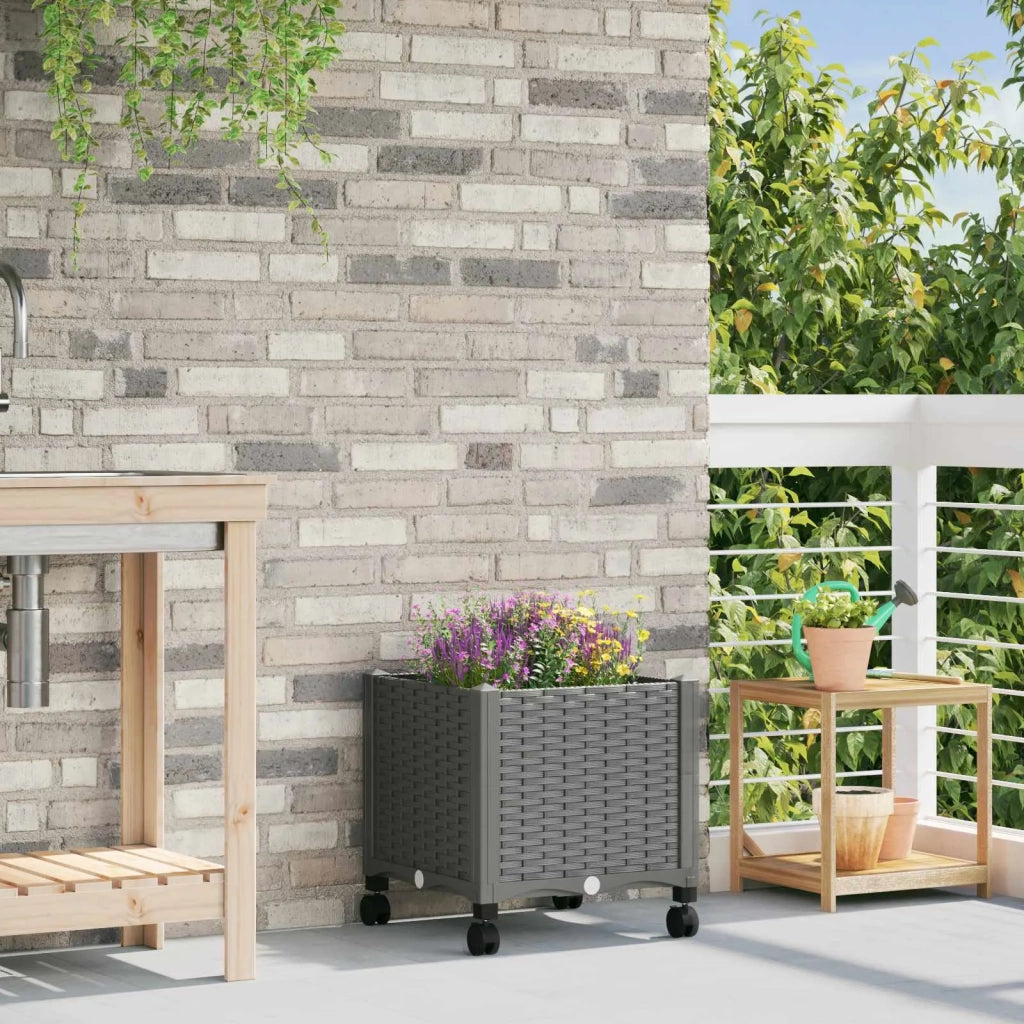 Vaso da Giardino con Ruote Grigio Chiaro 40 x 40 x 48 cm PP 3422912