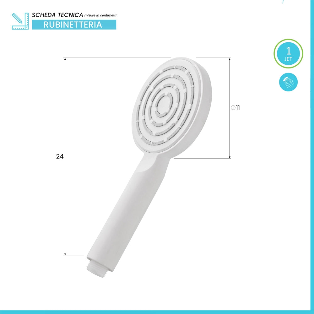 Doccetta tonda monogetto da 23,5 cm bianco opaco in ABS anticalcare Hidra