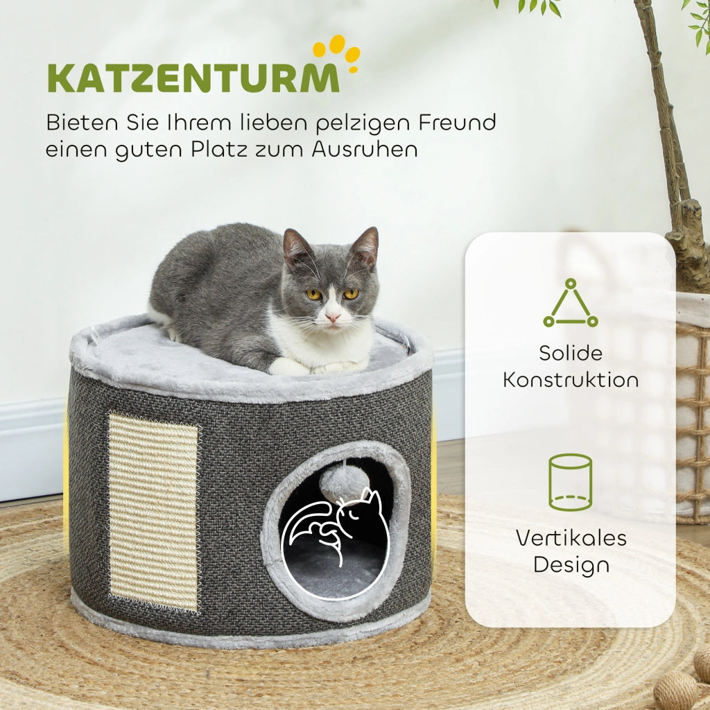 Casetta per Gatti a 2 Piani con Sisal ¨C zephmum ¨C Grigio Scuro 40x30 cm