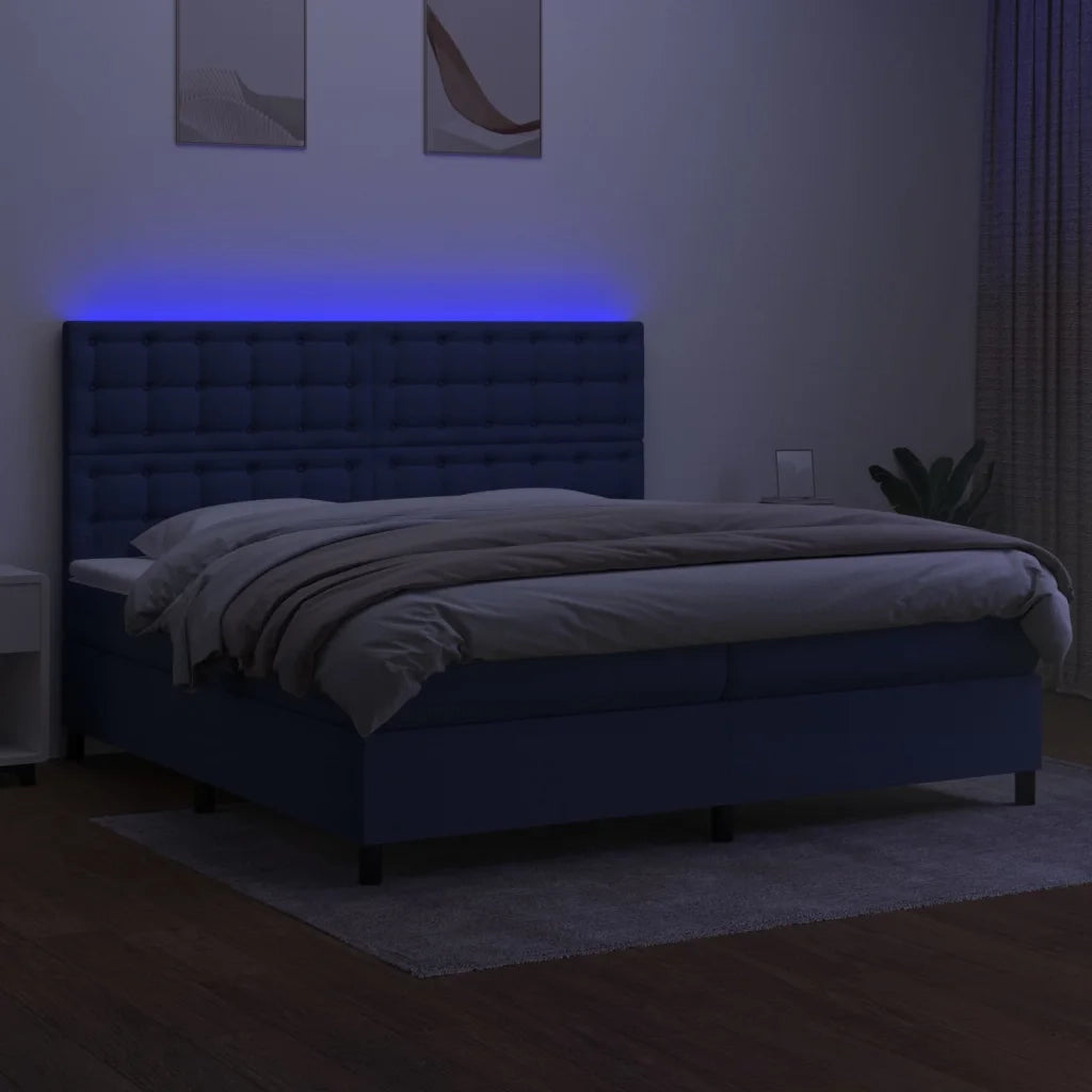 Letto a Molle Materasso e LED Blu 200x200cm in Tessuto